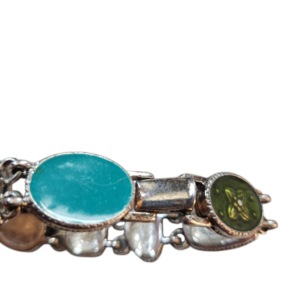 Vintage Liz Claiborne Silver Tone Enamel Resin Link Bracelet - Picture 4 of 7